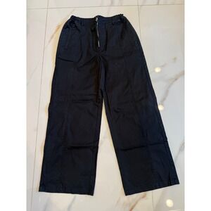 Black Wide Leg‎ Utility Pants High Waisted Cotton Twill Workwear Trousers